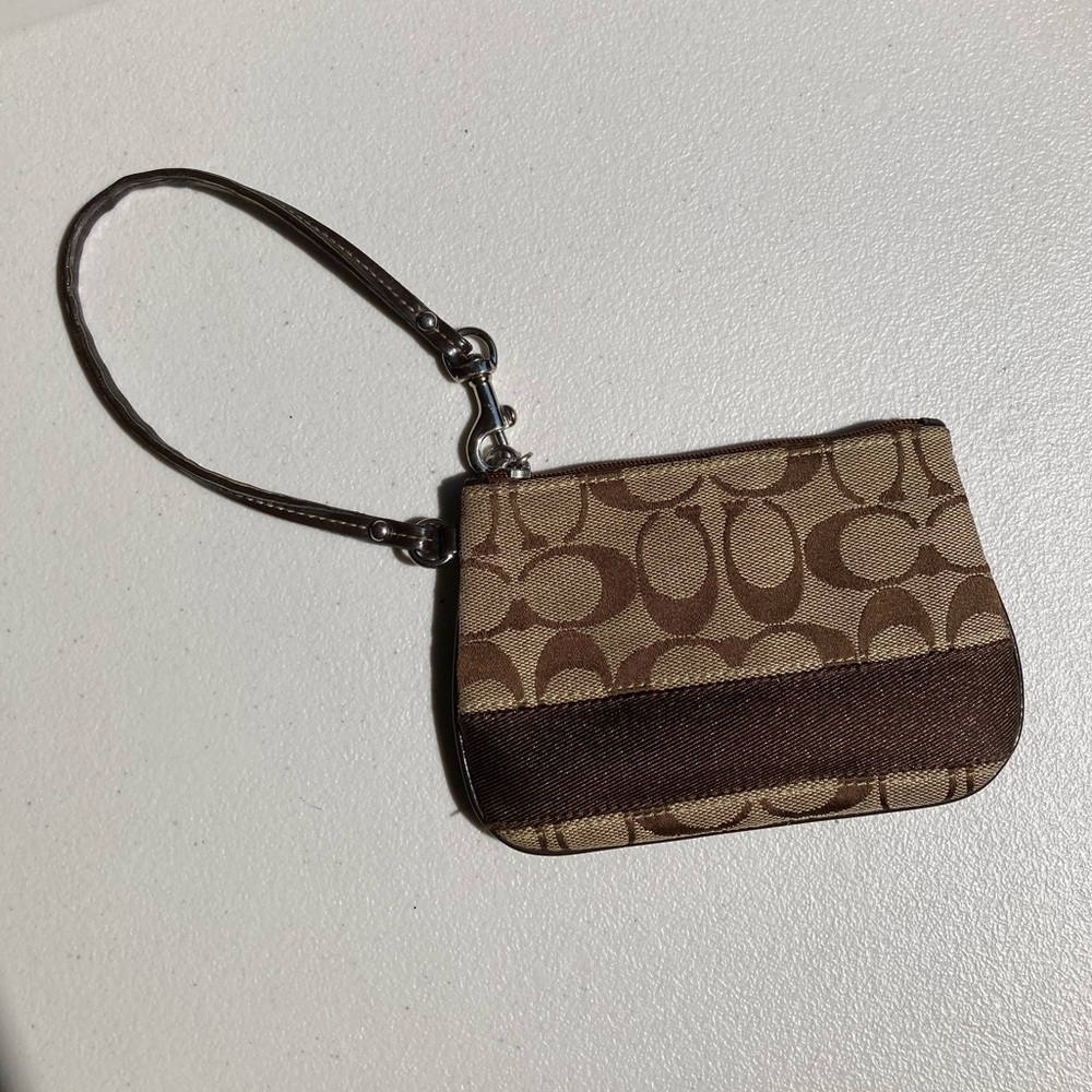 VTG Coach Brown Stripe Signature C Logo Small Wristlet Wallet Purse Organizer